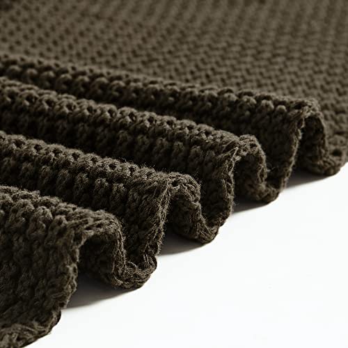 Longhui bedding 100% Cotton Knitted Throw Blanket – Dark Brown, Soft & Cozy, Machine Washable, 60"x80" – Perfect for Living Room, Couch, Sofa, Bed or Travel - color: Dark Brown, size: 60" x 80", Oversized