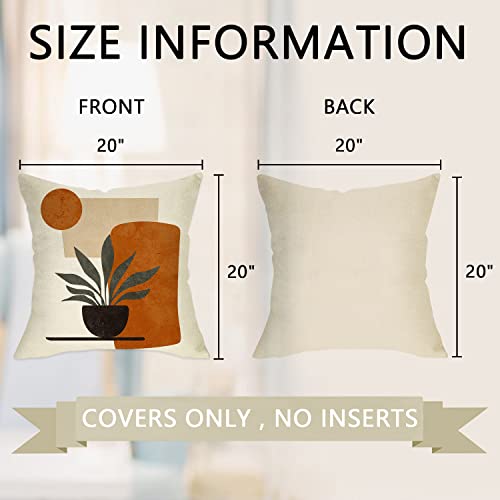 Boho Abstract Sunset Plant Olive Leaves Decorative Throw Pillow Covers Set of 4, Bohemian Geometry Line Pillowcase Decoration, Minimalist Modern Art Aesthetic Cushion Case Home Decor 20x20 - color: Boho Plant, size: 20" x 20" (Pack of 4)