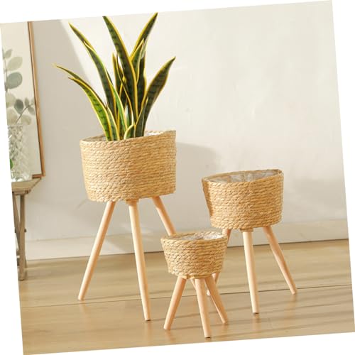 Toddmomy Rattan Flower Basket Stand for Front Porch Decor Indoor Plant Hanger Plant Pots Stand Bonsai Shelf - color: Brown