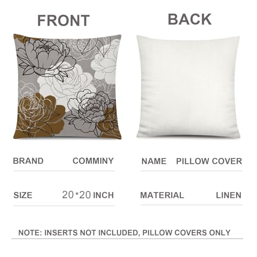 COMMINY Brown Grey Pillow Covers 20x20 Set of 6 Decorative Daisy Flower Throw Pillow Cover for Couch Modern Coffee Pillow Case for Patio Living Room Cushion Bed Farmhouse Home Decor - color: Grey Brown, size: 20" x 20" (Pack of 6)
