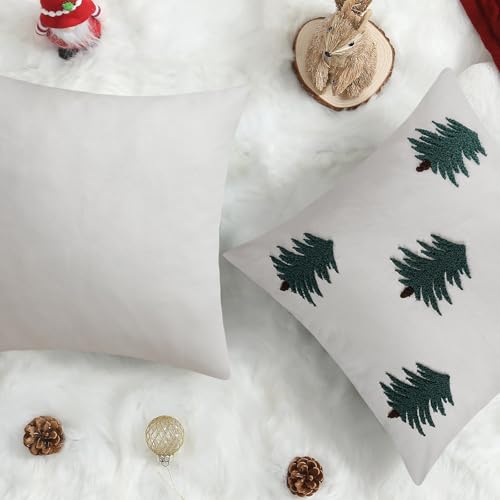 Merrycolor Christmas Pillow Covers18×18Inch Cotton Canvas Tufted Throw Pillows with Embroidered Green Pine Tree White Winter Cushion Cases Suitable for Beds,Sofas,and Living Rooms Holiday Home Decor - color: Green Christmas Tree