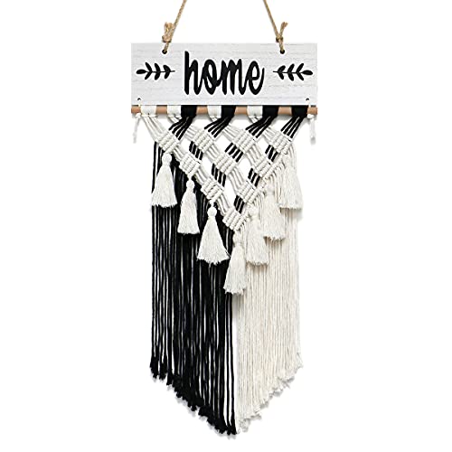 LOMOHOO Welcome Sign Macrame Wall Hanging Woven Tapestry Home Sign Front Porch Door Decor Rustic Yard Sign Art Home Decoration Housewarming Gift (White) - color: White