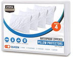 Set of 4 Pillow Protectors with Zipper Queen Size, Bed Bug and Dust Mite Proof Pillow Covers, Ultra Soft Pillow Encasements, Moisture Wicking and Waterproof Pillow Cases by Utopia Bedding (White) - size: Queen (Pack of 4)