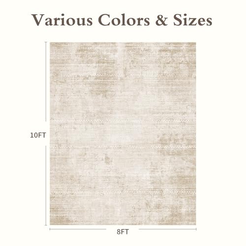 8x10 Area Rugs for Living Room Non Slip Machine Washable Rug Distressed Abstract Soft Indoor Carpet Neutral Boho Rug for Bedroom Dining Room Playroom Office, Beige - color: Beige, size: 8' x 10' (Rectangular)