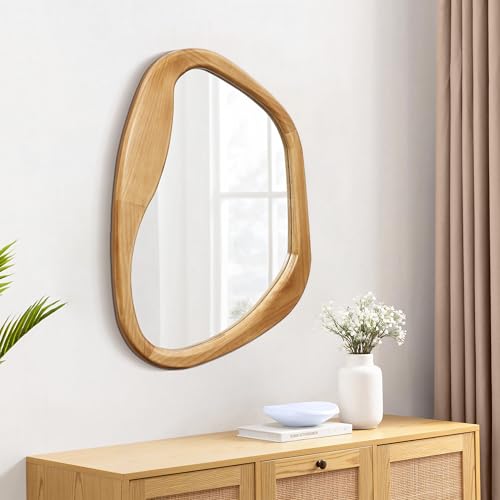 LuxenHome Irregular Oblong Wall Mirror,Accent with Natural Wood Frame,Rustic Bathroom Mirror,Vanity Makeup Mirror, Wall Mounted Mirror for Living Room,Entryway,Bedroom,Decorative Mirror - color: Irregular Oblong