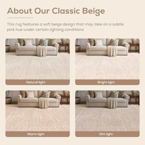 Nakagishi 7x10 Area Rugs Living Room: Washable Large Vintage Rug Neutral Non-Slip Soft Stain Resistant Indoor Carpet for Bedroom Nursery Dining Room Office Playroom - Beige - color: Beige, size: 7' x 10' (Rectangular)