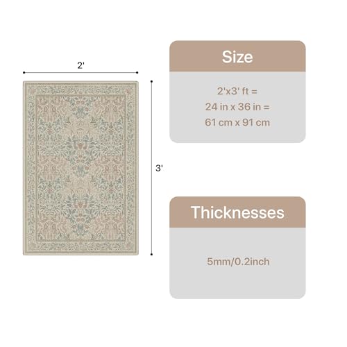 Bavni 2x3 Small Area Rug Machine Washable Non Slip, Vintage Floral Throw Rug, Low Pile Thin Lightweight Carpet for Entryway, Hallways, Kitchen and Bathroom, Beige Pink - color: Beige Pink, size: 2' x 3' (Rectangular)