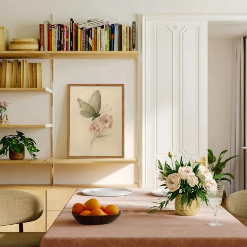 Framed Vintage Wall Art, Butterfly and Pink Floral Pictures Wall Decor, Retro Flower Moth Painting Canvas Prints Cottagecore Home Decor Aesthetic for Living Room Bedroom Bathroom 16x24 inch - color: Butterfly Pink Floral, size: 24"L x 16"W