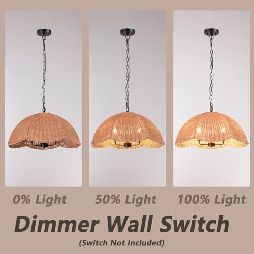 ocioc Rattan Pendant Lighting,23.6" Kitchen Island Hanging Light Fixtures,Large Boho Hand-Woven Chanderlier, E26 Farmhouse Retro Ceiling Chandelier 3-Lights for Dining Room Kitchen Island Living Room - size: 23.6" 3-Light