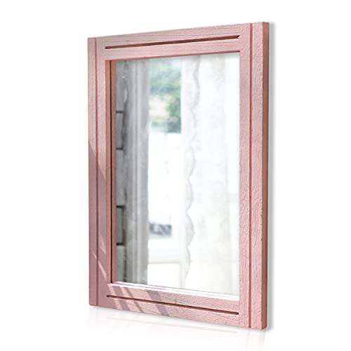AAZZKANG Rectangle Mirror with Wood Framed Modern Farmhouse Hanging Wall Mirrors Decor for Bedroom Bathroom Living Room Home Entryway Large 20"x16" - color: Light Pink, size: 20"L x 16"W