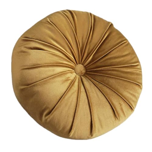Round Throw Pillow, 13.7” Solid Color Decorative Round Dutch Velvet Floor Pillows Pleated Round Throw Pillow Floor Cushion Pillows for Sofa Couch Chair Bed Living Room, Yellow - color: Yellow