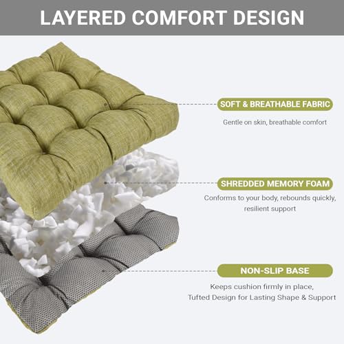 Large Square Floor Cushions Set of 2, 22 x 22 Inch with Non-Slip Bottom, Memory Foam Floor Pillow for Sitting, Meditation & Yoga, Soft Supportive Floor Seating Cushion for Adults & Kids (2, Green) - color: Green