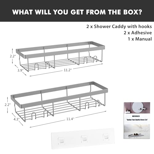 Moforoco Shower Caddy Shelf Organizer Rack, Self Adhesive Black Bathroom Shelves Basket, Home Farmhouse Wall Inside Organization and Storage Decor Rv Accessories, First Camper Apartment Essentials - color: Grey, size: Medium