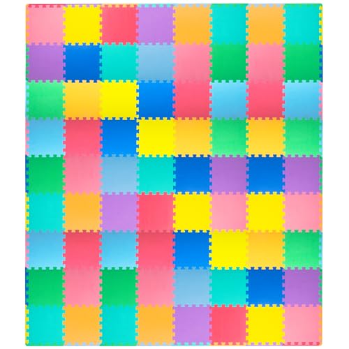 ProSource Baby Play Mat, Soft Foam Floor Tiles for Kids, Interlocking EVA Panels for Playpen Use, Crawling Development Surface, Safe Non-Toxic Toddler Flooring, 72 Tiles, Multicolor - color: Multicolor, size: 72 Tiles
