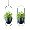 Modern Metal Hanging Planters with 6 Inch Pots and Sturdy Rods - Set of 2 Oval Geometric Plant Hangers - Black Wall and Ceiling Mount Flower Holders for Indoor and Houseplants - size: OVAL-6 INCH POT