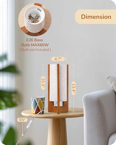 EDISHINE 13.5" Small Table Lamp, Walnut Wood Cylinder Nightstand Lamp for Bedroom, Beige Linen Shade, Corner Modern Bedside Lamp for Living Room, On-Off Line Switch, E26 Base (Bulb Not Included) - color: Dark Pearwood Color
