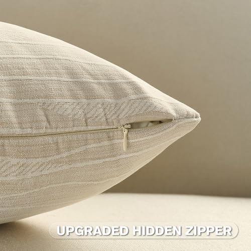 FUTEI Pack of 2 Dyeing Chenille Throw Pillow Covers 16x16 Inch Soft Line Textured Decorative Cushion Cases Modern Farmhouse Accent for Couch Living Room, Dyeing Beige - color: Dyeing Beige, size: 16" x 16" (Pack of 2)