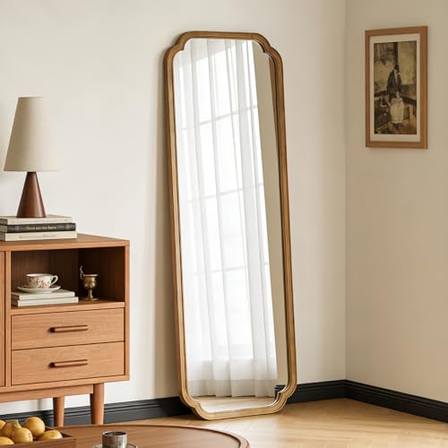 HOMECOOKIN Full Length Mirror Wall Mounted, Rustic Wooden Frame Floor Mirror, Rounded Corner Large Full Body Mirror for Bedroom,Dressing Room， Leaning or Hanging Against Wall (Natural, 22" L x 65" W) - color: Natural, size: 65"L x 22"W