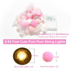 ChiRee 9.85Ft String Lights 20 Cute Pink Pompoms 20 LEDs Rose Fairy Lights Garland Battey Operated with Timer Flower Lights for Bedroom Kids Room Party Birthday Wedding Valentines Decorations - style: Pink-Rose