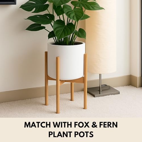 Fox & Fern Adjustable Plant Stand Indoor — 8 to 12 Inch Mid Century Bamboo Plant Stand with Adjustable Width - Plug In Design - Easy to Assemble - Two Heights - For 8, 9, 10, 11 & 12 Inch Pots - color: Polished Bamboo - Tall, size: 8 - 12 Inch - Adjustabl