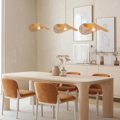 Boho Rattan Pendant Light Fixture Modern Style Hanging Light Bohia Natural Bamboo Handmade2-Light Hanging Lamp for Farmhouse Bedroom Living Room Dining Room S Size - size: 14''-2pcs