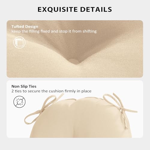 Round Outdoor Chair Cushions, Tufted Bistro Chair Cushions with Ties, Thickened Round Seat Cushion for Patio Furniture, 2 Pack, 15x15 Inch, Cream - color: Cream, size: 2 Count (Pack of 1)