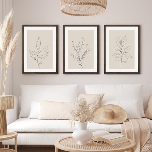 Botanical Wall Art Decor Neutral Wall Decor Boho Beige Canvas Wall Art Botanical Minimalist Pictures Neutral Prints Beige Posters Boho Artwork for Room Bedroom 12x16x3 Inch Wood Framed - color: Beige Art Framed, size: 16"L x 12"W