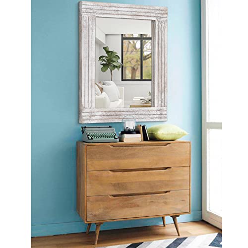 Wall Mirror Rustic Wooden Frame Rectangle Mirror Vintage Hanging Mirror for Bedroom Bathroom Living Room Farmhouse Wall Decor Large 26" x 18" - color: Rustic White, size: 26"L x 18"W