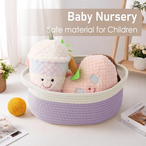 JMvicyroam Woven Basket,Small Rope Storage Bin with Handles & Ribbon Bag, Organizer for Shelves Closets,Gift Basket Empty for Birthday,Books,Dog Toys, White&Purple/3 Pack - color: White&Purple, size: 3 Pack