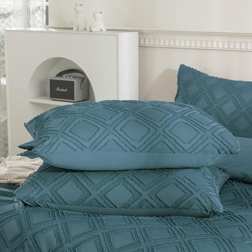 JELLYMONI Pillowcases Standard Size Grayish Blue 2 Pack Boho Plaid Bed Pillow Covers 20x26in Polyester Envelope Pillow Shams Tufted Bohemian Textured (Pillows are not Included) - color: 05 - Grayish Blue - Grid, size: 26" x 20" (Pack of 2)