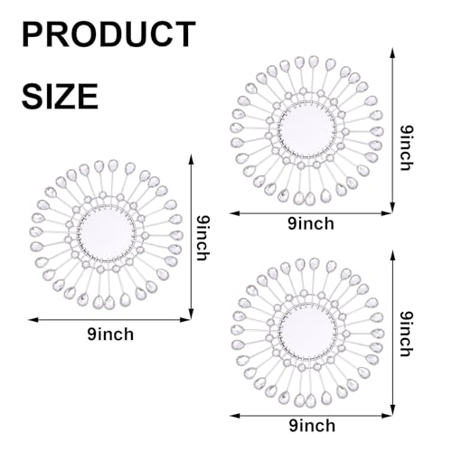 Silver Mirrors 3 PCE, 9 inchSunburst Mirror Hanging Wall Decor, Valentine Decorative Mirror Wall Art, Round Mirrors for Bedroom Living Room Bathroom Kitchen, Warming Valentine Gifts - color: Sliver- C