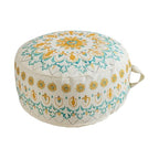 MOCOFO Round Bohemian Ottoman Pouf Cover, 18 Inch, Cotton Blend, Church Window Print, Living Room Storage Footrest, Cover Only (Light Tie-dye Cyan) - color: Light Tie-dye Cyan