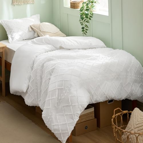 Bedsure Boho Twin Duvet Cover Size - White Breathable & Soft Boho Bedding, Machine Washable Comforter Cover for All Seasons, Includes 1 Duvet Cover 68"x90" with 1 Pillow Sham & Zipper Closure - color: 01 - White (No Comforter), size: Twin/Twin XL (68" X 9