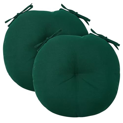 FUNHOME 15"x15"x4" Bistro Chair Cushion Set of 2, Water Repellent Round Outdoor Chair Cushions with Ties, Patio Tufted Chair Pads for Home Garden (Dark Green) - color: Dark Green