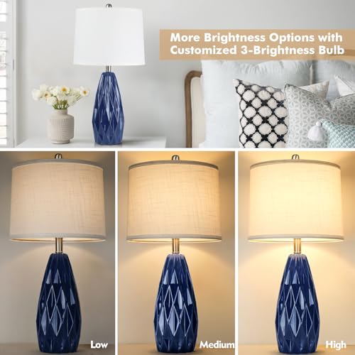 25'' Table Lamp Navy Blue Table Lamps Modern Ceramic Lamps for Night Stand - Dimmable Bedside Lamps for Nightstand, Bedroom Lamp for Living Room Desk End Table Office Guest Room - color: Navy Blue