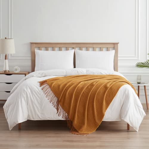 BOURINA Herringbone Two Tone Throw Blanket Faux Cashmere Fringe Soft Lightweight Cozy for Bed Couch Decorative Throws Blanket,Gold, 50" x 60" - color: Gold, size: 50"x60"