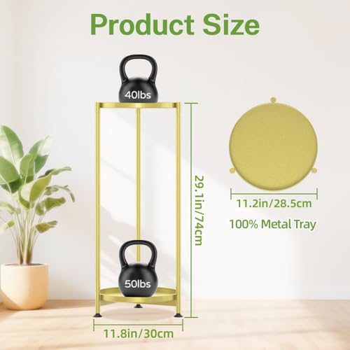 iDavosic.ly 2 Tier Corner Plant Stand Indoor, Tall Vertical Metal Flower Heavy Duty Pot Holder Shelf Outdoor for Patio Porch Living Room, Gold - Round - color: Gold, size: 2 Tiers