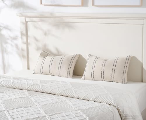 Striped Lumbar Throw Pillow Covers 12x20 Inch Set of 2 Linen Decorative Farmhouse Boho Decor Rectangle Beige Navy Blue Cushion Cases for Couch Bed Sofa Modern Home Living Room - color: Navy Blue, size: 20" x 12" (Pack of 2)