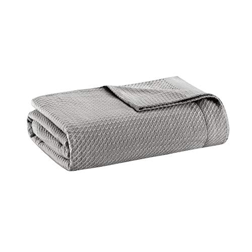 Madison Park 100% Egyptian Cotton Lightweight Summer Blanket, Breathable Waffle Knit Design, Soft Cozy All-Season Throw for Bed, Couch or Sofa, Grey Full/Queen Size (90"x90") - color: Grey, size: Full/Queen
