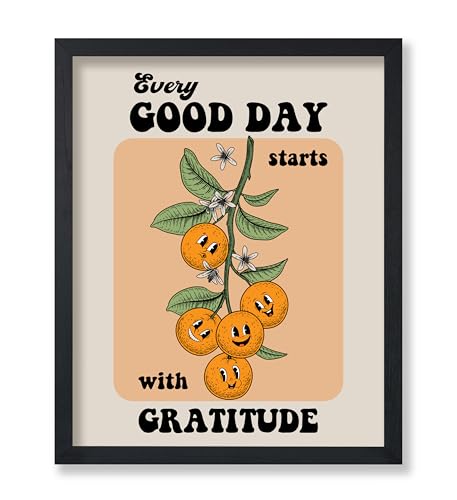 Poster Master Every Good Day Starts With Gratitude Print - Retro Oranges Poster - Floral Art - Positive Affirmation Wall Design - Chic Boho Kitchen or Dining Room Decor - 8x10 UNFRAMED Wall Art - color: Style-17, size: 8"L x 10"W