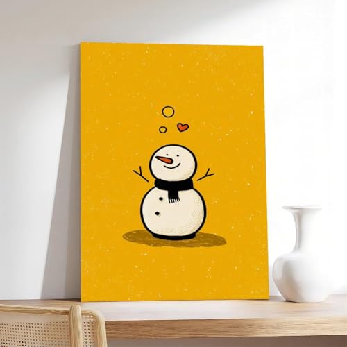 JDBeehpy Christmas Wall Art Cheerful Cute Snowman with Scarf Painting Yellow Poster Playful Winter Frameless Canvas Print Home Decor Mural for Kids' Gifts 12x18inch(30x45cm) - color: Snowman Unframe, size: 18L" x 12W"