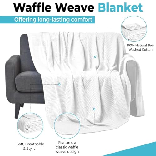 100% Cotton Blankets for Bed - Waffle Weave Blankets for Summer, Lightweight and Breathable Soft Woven Blanket for Spring (White, Twin (60" x 90")) - color: White, size: Twin (60" x 90")