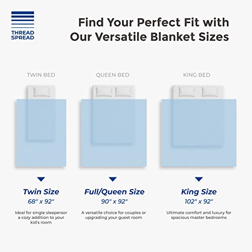 THREAD SPREAD 100% Pure Cotton, Luxury Twin/Twin XL Size Light Blue Blanket - Herringbone Pattern, Soft & Cozy Premium Fall Throw Blanket for All Seasons, 350 GSM & 68 x 92 with Free Tote Bag - color: Herringbone - Light Blue, size: Twin / Twin XL