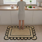 Braided Scalloped Jute Rug Natural with Black Trim, Handmade Farmhouse Boho Area Rug for Entryway, Kitchen, Hallway, Living Room, Bedroom, Rustic Woven Floor Rug - (Black- 2X3 ft) - size: 2' x 3' (Rectangular)