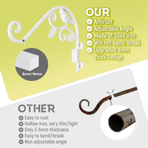 Outdoor Plant Hangers, 2 Pack 15.15 inch Swivel Plant Hooks for Wall Sturdy Wrought Iron Plant Hangers Outdoor, Hanging Plant Bracket Heavy Duty for Bird Feeders, Planters, Lanterns, Wind Chime,White - color: White - 2 Pack