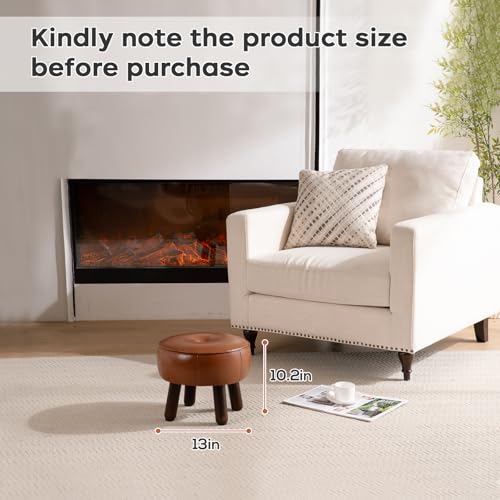 oakvivo Small Foot Stool, Round Faux Leather Pouf Ottoman Foot Rest, Footstool Ottomans with Rubber Legs Under Desk, 13''L x 13''W x 10.2''H, Footrest for Couch, Living Room, Bedroom, Hallway, Brown - color: Brown