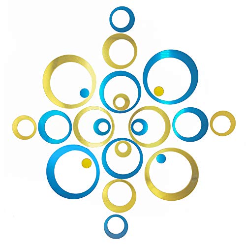 24Pcs Wall Decal Acrylic Modern Mirror Art Mural Wall Stickers for Living Room Bedroom Home Decor Blue+ Gold - color: 24pcs Circle(blue+ Gold)