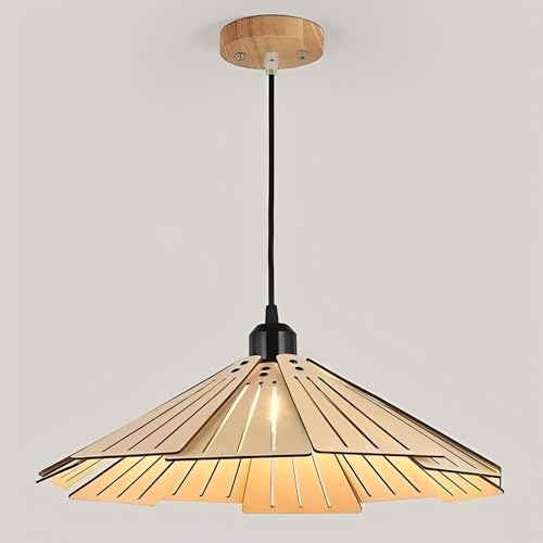 LIGHTLAND 16 Inch Wabi-Sabi Style Pendant Light, Wooden Hanging Light with Adjustable Hanging Length, Hanging Lamp for Bedroom, Dining Room, Bar - Hollowed, Wood Color, Pack of 1 - color: 16 Inch, Hollowed, Wood Color