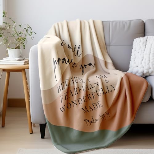 HIWX Christian Blanket, Religious Christian Gifts for Women, Faith Based Gifts, Psalm 139:14 Bible Verse Boho Throw Blanket for Couch Bed Sofa Living Room Bedroom Decor, 50x60 Inches - color: Mountain, size: 50“L x 60”W