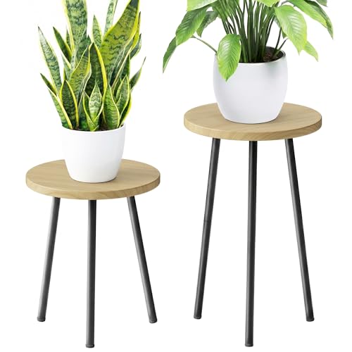 Plant Stand Indoor Tall: Corner Wood Plant Stand 2 Pack Mid Century Modern Decor - Small Round Plant Table for Indoor Plants - Outdoor Plant Holder for Patio Living Room Bathroom Office (Burlywood) - color: Burlywood, size: 14"&20"